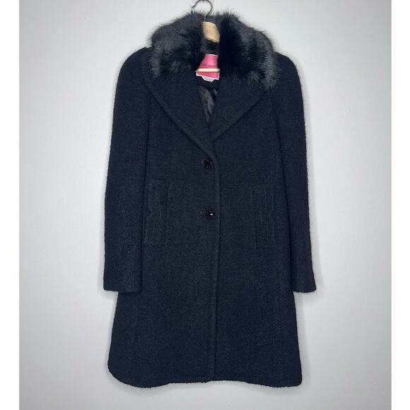 Kate Spade Faux Fur Lapel Coat Wool/Alpaca Blend Black Size US 2 - Picture 3 of 11